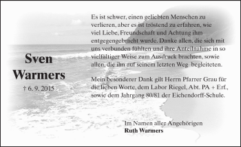 Traueranzeige von Sven Warmers von  WI-komplett