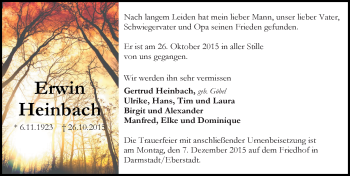 Traueranzeige von Erwin Heinbach von trauer.echo-online.de