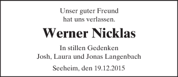 Traueranzeige von Werner Nicklas von trauer.echo-online.de
