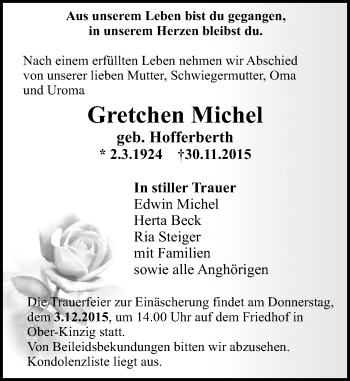 Traueranzeige von Michel Gretchen von trauer.echo-online.de