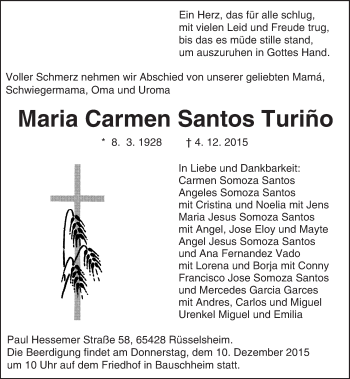 Traueranzeige von Maria Carmen Santos Turiño von trauer.echo-online.de