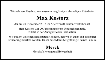 Traueranzeige von Max Kostorz von trauer.echo-online.de