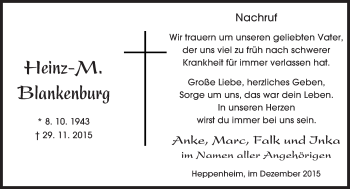 Traueranzeige von Heinz-M. Blankenburg von trauer.echo-online.de