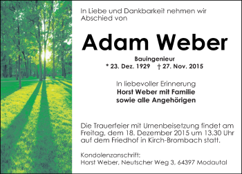 Traueranzeige von Adam Weber von trauer.echo-online.de