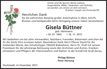 Traueranzeige von Gisela Büttner von trauer.echo-online.de