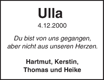 Traueranzeige von Ulla - von trauer.echo-online.de