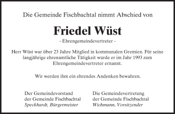Traueranzeige von Friedel Wüst von trauer.echo-online.de
