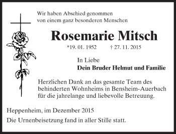 Traueranzeige von Rosemarie Mitsch von trauer.echo-online.de