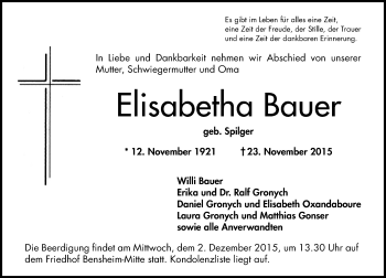 Traueranzeige von Elisabetha Bauer von trauer.echo-online.de
