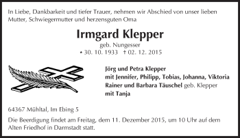 Traueranzeige von Irmgard Klepper von trauer.echo-online.de