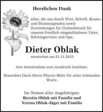 Traueranzeige von Dieter Oblak von trauer.echo-online.de