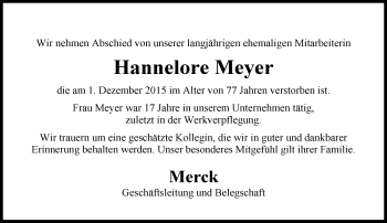 Traueranzeige von Hannelore Meyer von trauer.echo-online.de