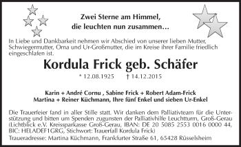 Traueranzeige von Kordula Frick von trauer.echo-online.de