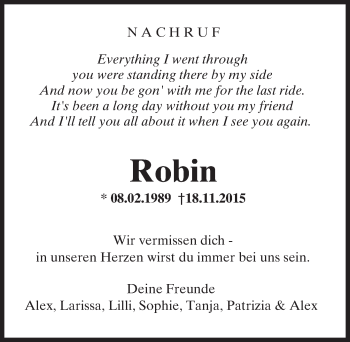 Traueranzeige von Robin Schmid von trauer.echo-online.de