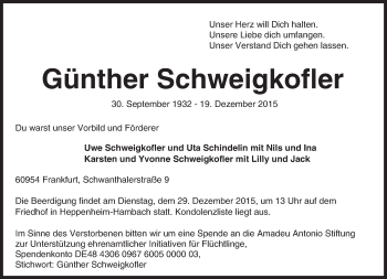 Traueranzeige von Günther Schweigkofler von trauer.echo-online.de
