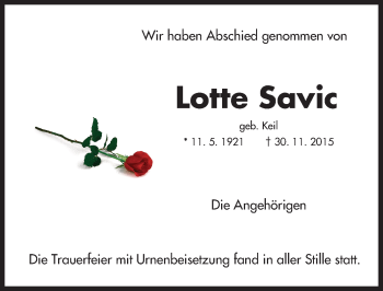 Traueranzeige von Lotte Savic von trauer.echo-online.de