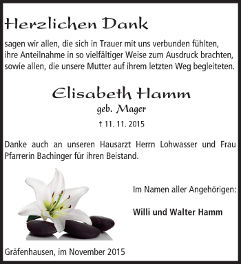 Traueranzeige von Elisabeth Hamm von trauer.echo-online.de