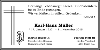 Traueranzeige von Karl-Hans Müller von trauer.echo-online.de
