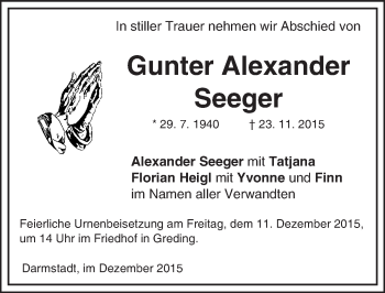 Traueranzeige von Gunter Alexander Seeger von trauer.echo-online.de