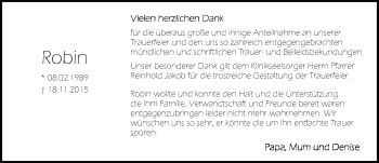 Traueranzeige von Robin Schmid von trauer.echo-online.de