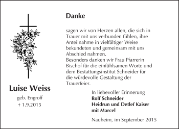 Traueranzeige von Luise Weiss von trauer.echo-online.de