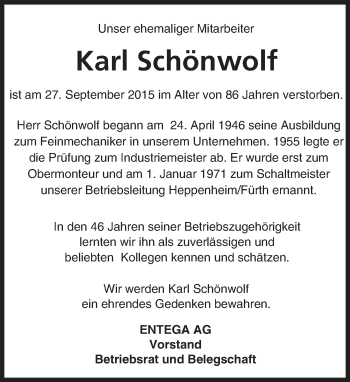 Traueranzeige von Karl Schönwolf von trauer.echo-online.de
