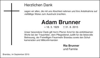 Traueranzeige von Adam Brunner von trauer.echo-online.de