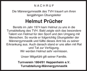 Traueranzeige von Helmut Prücher von trauer.echo-online.de