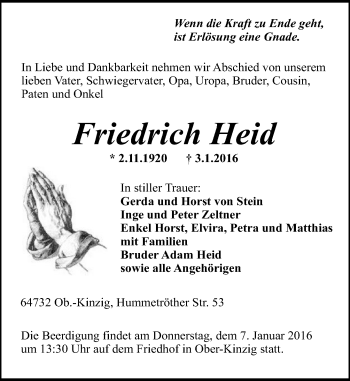 Traueranzeige von Friedrich Heid von trauer.echo-online.de
