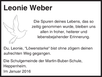 Traueranzeige von Leonie Weber von trauer.echo-online.de