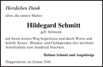 Traueranzeige von Hildegard Schmitt von trauer.echo-online.de
