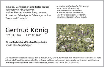 Traueranzeige von Gertrud König von trauer.echo-online.de