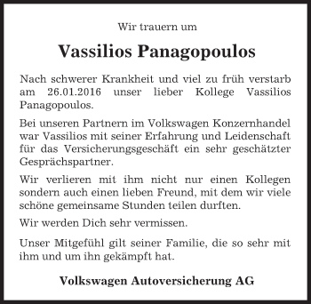 Traueranzeige von Vassilios Panagopoulos von trauer.echo-online.de