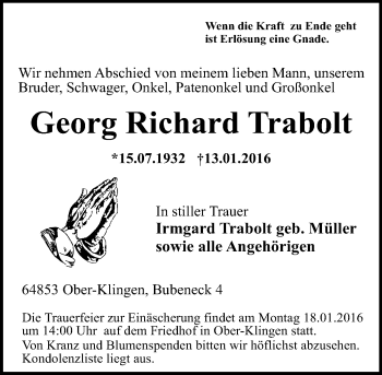 Traueranzeige von Georg Richard Trabolt von trauer.echo-online.de