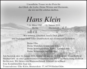 Traueranzeige von Hans Klein von trauer.echo-online.de