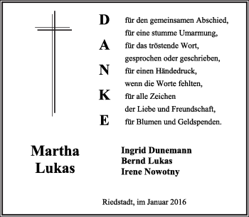 Traueranzeige von Martha Lukas von trauer.echo-online.de