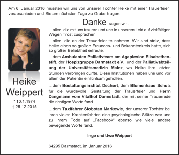 Traueranzeige von Heike Weippert von trauer.echo-online.de