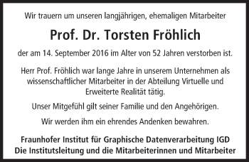 Traueranzeige von Torsten Fröhlich von Trauerportal Echo Online