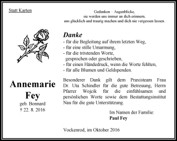 Traueranzeige von Annemarie Fey von VRM Trauer