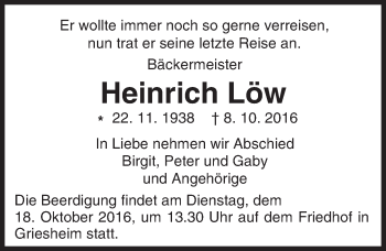 Traueranzeige von Heinrich Löw von Trauerportal Echo Online