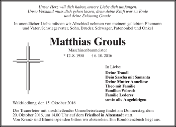 Traueranzeige von Matthias Grouls von  Kreisanzeiger