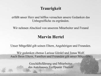 Traueranzeige von Marvin Hertel von Trauerportal Echo Online