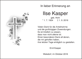 Traueranzeige von Ilse Kasper von  Camberger Anzeiger