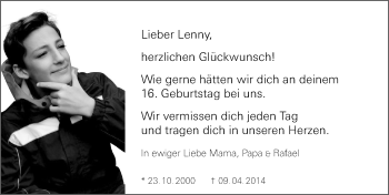 Traueranzeige von Leonard Timon Janis Sieben von Trauerportal Rhein Main Presse