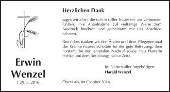 Traueranzeige von Erwin Wenzel von  Kreisanzeiger