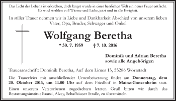 Traueranzeige von Wolfgang Beretha von Trauerportal Rhein Main Presse