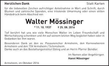 Traueranzeige von Walter Mössinger von Trauerportal Rhein Main Presse