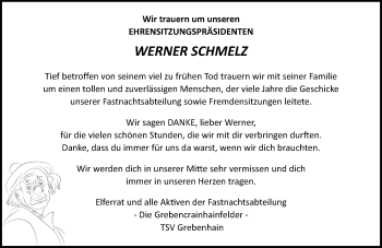 Traueranzeige von Werner Schmelz von VRM Trauer