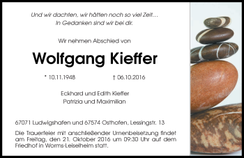 Traueranzeige von Wolfgang Kieffer von Trauerportal Rhein Main Presse