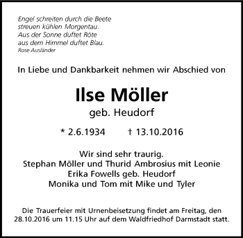 Traueranzeige von Ilse Möller von Trauerportal Echo Online